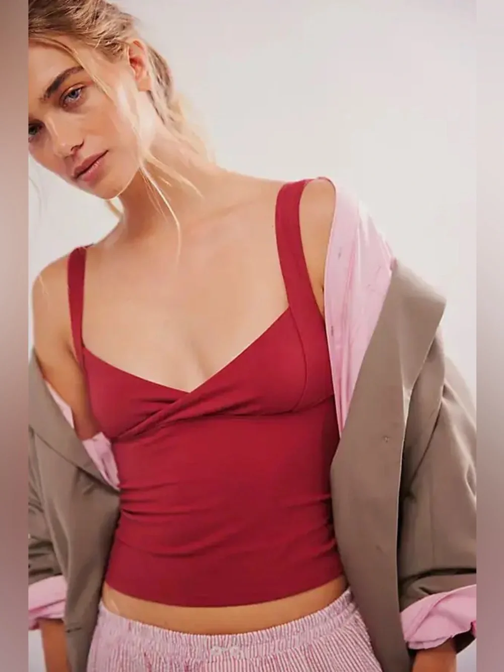 Free People Intimately Iconic Red Cami Top Sz Large NWT